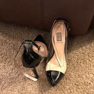 Black and clear heels